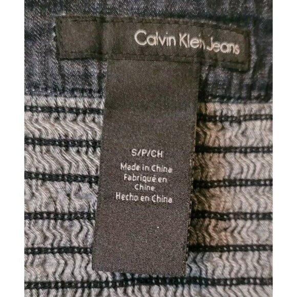 Calvin Klein Jeans Denim Dress Smocked Bodice A-Line Skirt Sleeveless Size Small - Picture 4 of 5